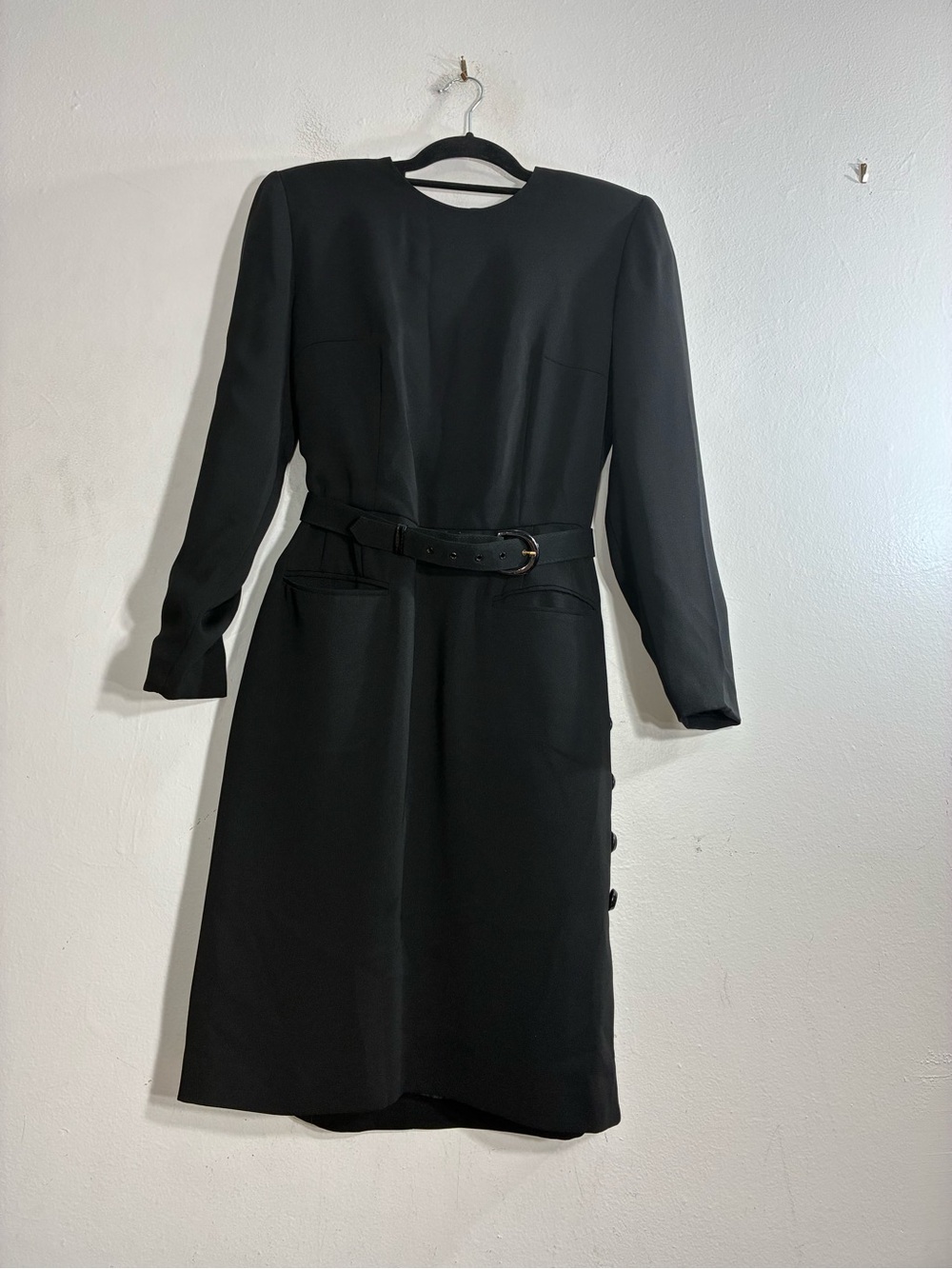 Kasper Black Long-Sleeve Belted Sheath Dress